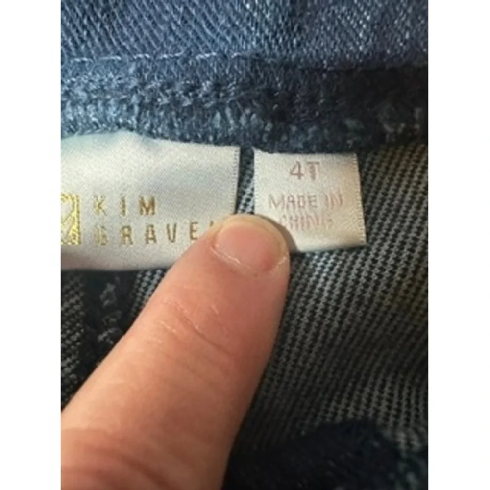 Belle by Kim Gravel Dark Wash Pull On Straight Leg Jeans Pearl Button Hem 4T